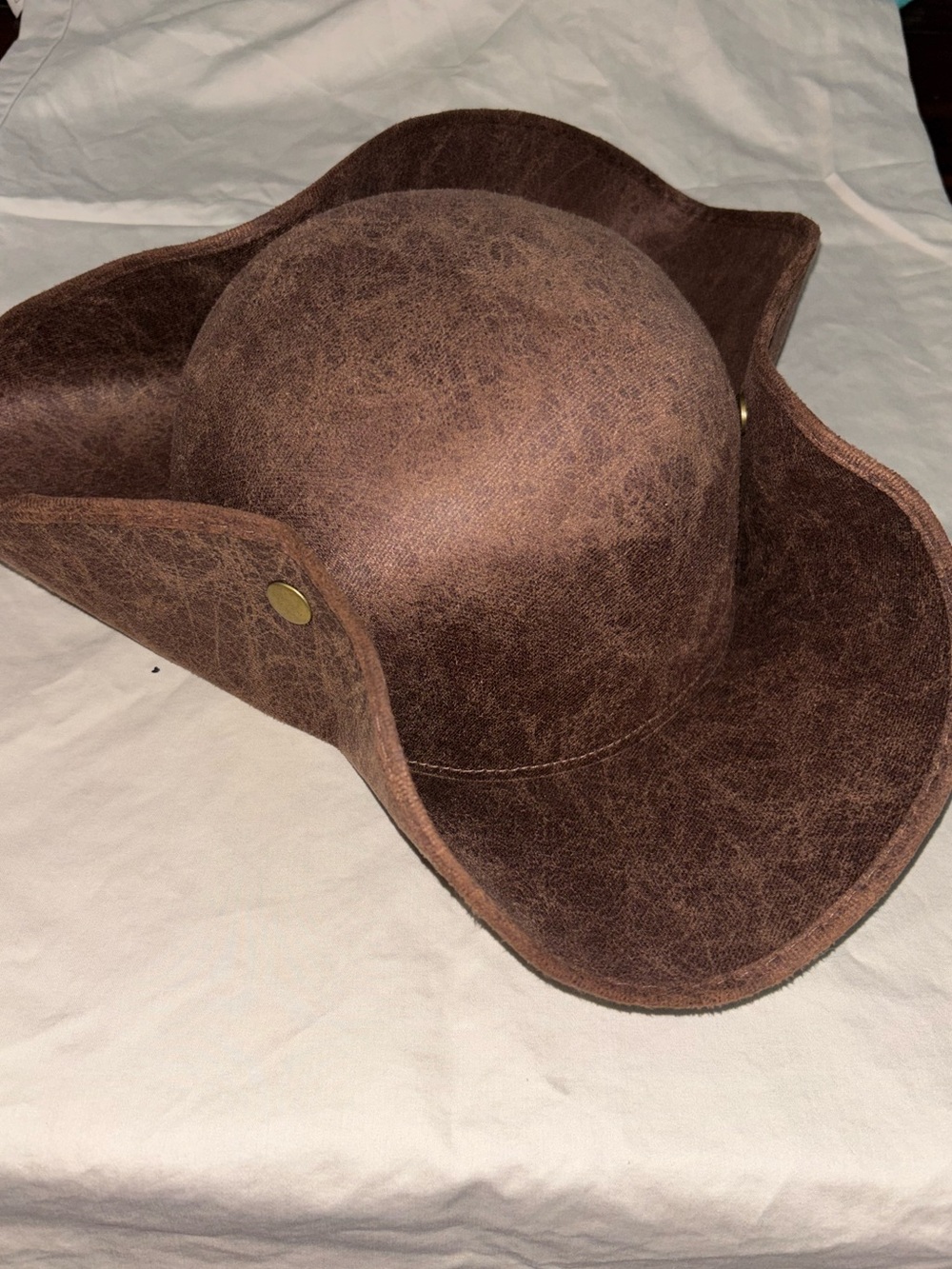 Brown Faux Leather Three-Corner Hat